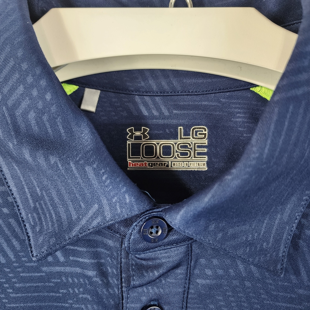 Under Armour Men's Blue Polo with Lime Accents - Picture 2 of 3
